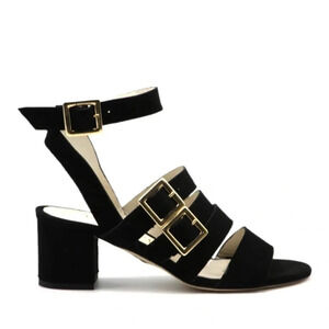 Bettye Muller Black Sandals with Gold Buckles